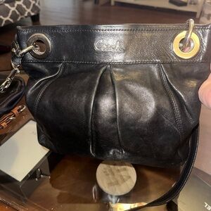 Coach Black Ashley Hippie Pleated Shoulder Bag